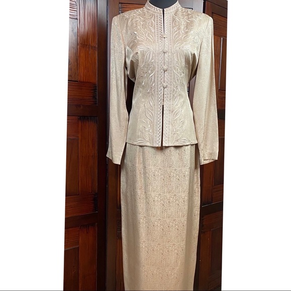Adrianna Papéll Vintage Silk Suit Embroidered - Picture 1 of 9